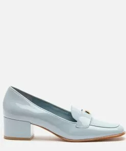 Frances Valentine Twiggy Loafer Heel Soft Patent Light Blue