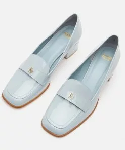 Frances Valentine Twiggy Loafer Heel Soft Patent Light Blue