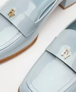 Frances Valentine Twiggy Loafer Heel Soft Patent Light Blue