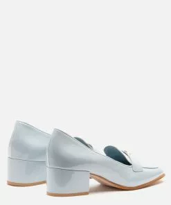 Frances Valentine Twiggy Loafer Heel Soft Patent Light Blue