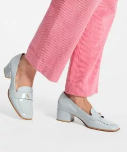Frances Valentine Twiggy Loafer Heel Soft Patent Light Blue