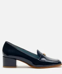 Frances Valentine Twiggy Loafer Heel Soft Patent Navy