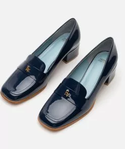 Frances Valentine Twiggy Loafer Heel Soft Patent Navy