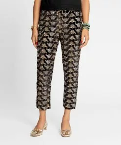 Frances Valentine Petrie Pant Embroidered Velvet Metallic Black APPAREL