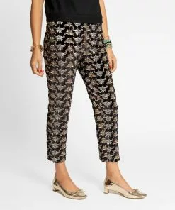 Frances Valentine Petrie Pant Embroidered Velvet Metallic Black APPAREL
