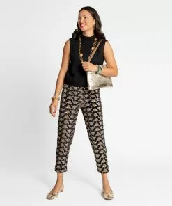 Frances Valentine Petrie Pant Embroidered Velvet Metallic Black APPAREL