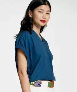Frances Valentine V Neck Top Navy