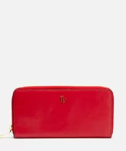 Frances Valentine Zip Around Continental Wallet Soft Nappa Red Oyster